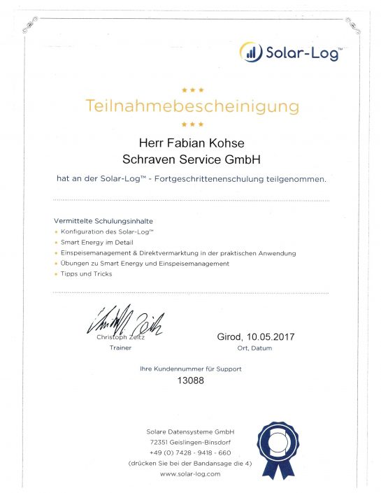 Solar-Log Zertifikat